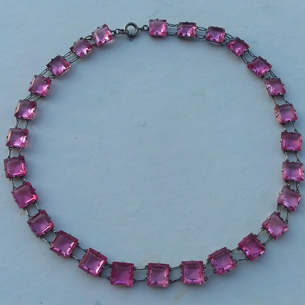 Art Deco Sterling Set Crystal Necklace Germany